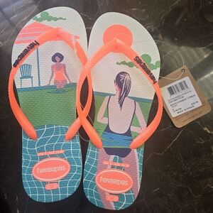 New with Tag Havaianas Woman's Beach Print Flip-flops Size 6
